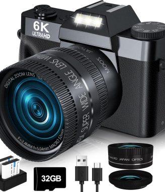 2024 Upgrade VJIANGER Digital Camera for Photography Vlogging Camera for YouTube with WiFi, 180° Flip Screen, 16X Digital Zoom, 52mm Lens, 2 Batteries, 32GB Micro SD Card(Black)